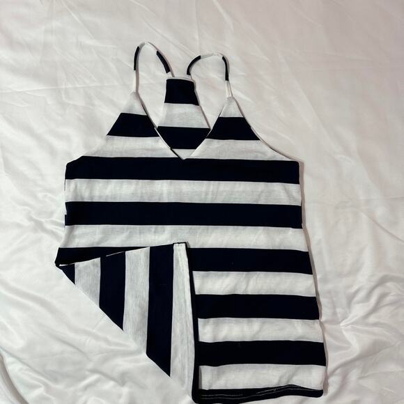 Navy and  White Striped Spaghetti Strap Tank - Picture 2 of 4